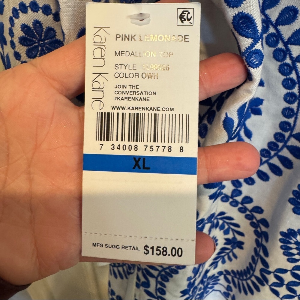 NWT XL Karen Kane Blue and White Embroidered Top - Picture 7 of 7